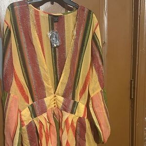 Ashley Stewart Multicolor Striped High/Low Blouse